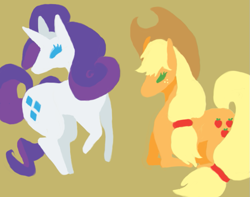 Size: 727x574 | Tagged: safe, artist:kumonokuni, applejack, rarity, earth pony, pony, unicorn, blonde mane, duo, female, horn, mare, orange coat, purple mane, white coat