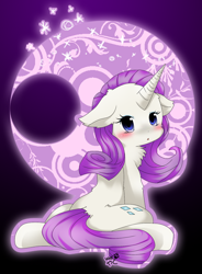 Size: 500x680 | Tagged: safe, artist:wolfyato, rarity, pony, unicorn, blushing, chest fluff, female, floppy ears, looking at you, looking back, looking back at you, mare, open mouth, signed, solo, symbols