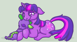 Size: 800x436 | Tagged: safe, artist:strawberrymilkiee, derpibooru import, spike, twilight sparkle, dragon, sleeping