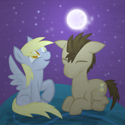 Size: 3000x3000 | Tagged: safe, artist:astropteryx, derpy hooves, doctor whooves, pegasus, pony, female, mare, moon