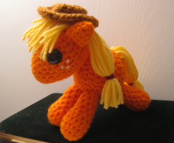 Size: 900x737 | Tagged: safe, artist:acrylicsheep, applejack, pony, amigurumi, crochet, irl, photo, plushie, toy