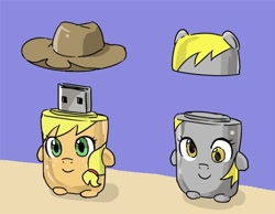 Size: 500x388 | Tagged: safe, artist:shepherd0821, applejack, derpy hooves, earth pony, pegasus, pony, female, flash drive, mare, mimobot, usb