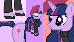 Size: 1024x576 | Tagged: safe, derpibooru import, edit, edited screencap, screencap, twilight sparkle, sweet and elite, beatnik