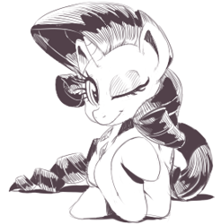 Size: 275x279 | Tagged: safe, artist:sunibee, rarity, pony, unicorn, lowres, monochrome, solo, wink