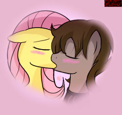 Size: 425x402 | Tagged: safe, artist:dragk, fluttershy, oc, pegasus, pony, canon x oc, kissing