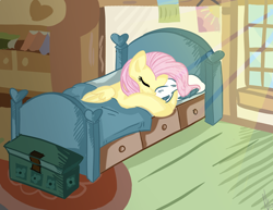 Size: 3300x2550 | Tagged: safe, artist:marisalle, fluttershy, pegasus, pony, bed, female, mare, sleeping