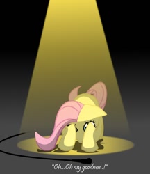 Size: 640x740 | Tagged: safe, artist:nun2artzy, fluttershy, pegasus, pony, female, mare, pink mane, scared, yellow coat