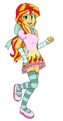 Size: 471x898 | Tagged: safe, artist:catlover1672, sunset shimmer, equestria girls, rainbow rocks, bow, clothes, cute, dress, evening gloves, fingerless elbow gloves, fingerless gloves, gloves, long gloves, shimmerbetes, simple background, socks, solo, striped socks, white background