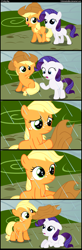 Size: 1000x3040 | Tagged: safe, artist:coltsteelstallion, applejack, rarity, earth pony, pony, unicorn, comic, cute, filly, floppy ears, jackabetes, rain, raribetes, tower of pimps