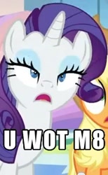 Size: 190x309 | Tagged: safe, rarity, pony, unicorn, faic, image macro, meme, reaction image, u wot m8