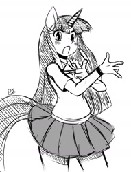 Size: 1280x1672 | Tagged: safe, artist:ss2sonic, derpibooru import, twilight sparkle, anthro, clothes, monochrome, sailor moon, school uniform, schoolgirl