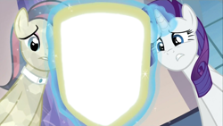 Size: 1422x800 | Tagged: safe, bonna fide, glamour gleam, honeysparkle, rarity, pony, unicorn, cadance's mirror, exploitable, exploitable meme, meme, mirror