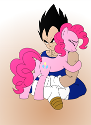 Size: 1095x1500 | Tagged: safe, artist:the-bitterman, pinkie pie, earth pony, pony, crossover, dragon ball, dragon ball z, hug, vegeta