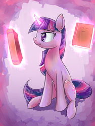 Size: 750x1000 | Tagged: safe, artist:sirpayne, derpibooru import, twilight sparkle, book, magic, palindrome get, solo, telekinesis