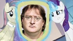 Size: 854x480 | Tagged: safe, bonna fide, glamour gleam, honeysparkle, rarity, pony, unicorn, cadance's mirror, exploitable meme, gabe newell, meme