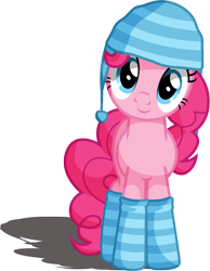 Size: 3421x4400 | Tagged: safe, artist:austiniousi, pinkie pie, earth pony, pony, absurd resolution, beanie, clothes, cute, hat, looking at you, simple background, socks, solo, striped socks, transparent background, vector