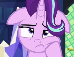 Size: 610x471 | Tagged: safe, screencap, starlight glimmer, pony, unicorn, every little thing she does, bored, bust, discovery family logo, female, floppy ears, mare, portrait, solo