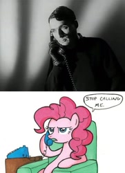 Size: 484x670 | Tagged: safe, pinkie pie, earth pony, pony, kraftwerk, stop calling me, telephone, the telephone call