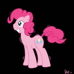 Size: 800x800 | Tagged: safe, artist:tamseph, bubble berry, pinkie pie, earth pony, pony, friendship is magic, black background, grin, pink, rule 63, shaking, simple background, solo