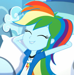 Size: 1023x1035 | Tagged: safe, derpibooru import, screencap, rainbow dash, eqg summertime shorts, equestria girls, leaping off the page, cropped, cute, dashabetes, eyes closed, female, lip bite