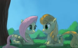 Size: 1238x768 | Tagged: safe, artist:raikoh, carrot top, fluttershy, golden harvest, pegasus, pony, female, mare