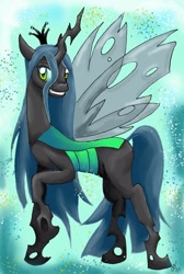 Size: 1366x2032 | Tagged: safe, artist:nerdward, queen chrysalis, changeling, changeling queen, female, smiling, solo