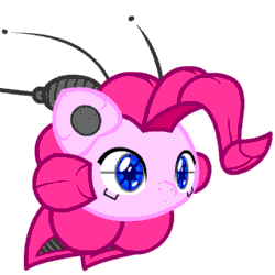 Size: 400x400 | Tagged: safe, artist:inkwell, pinkie pie, oc, oc:pink-e, earth pony, pony, robot, fallout equestria, animated, fallout, fanfic, fanfic art, female, gif, mare, ministry mares, new pegas, simple background, solo, white background