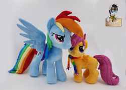 Size: 3808x2716 | Tagged: safe, artist:epicrainbowcrafts, derpibooru import, rainbow dash, scootaloo, pegasus, pony, clothes, duo, female, filly, high res, irl, mare, photo, plushie, scarf, scootalove, watermark