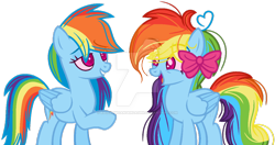 Size: 1024x542 | Tagged: safe, artist:bezziie, derpibooru import, rainbow dash, pegasus, pony, double rainbow, duality, high, self ponidox, simple background, transparent background