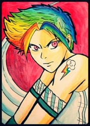 Size: 846x1184 | Tagged: safe, artist:jr-sketcher, derpibooru import, rainbow dash, human, alternate hairstyle, female, humanized, solo, traditional art