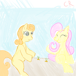 Size: 1000x1000 | Tagged: artist needed, safe, carrot top, fluttershy, golden harvest, pegasus, pony, 30 minute art challenge