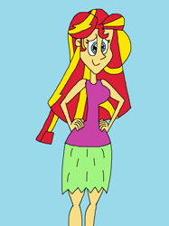 Size: 955x1277 | Tagged: safe, artist:hunterxcolleen, sunset shimmer, equestria girls, clothes, grass skirt, hula, hulashimmer, humanized, one-piece swimsuit, swimsuit