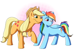 Size: 1362x914 | Tagged: safe, artist:arcticwaters, applejack, rainbow dash, earth pony, pegasus, pony, appledash, female, mare