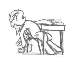 Size: 1067x883 | Tagged: safe, artist:werdkcub, derpibooru import, rainbow dash, pegasus, pony, armpits, atg 2017, book, desk, monochrome, newbie artist training grounds, school, sleeping, sleeping in class, sleeping while sitting, solo, traditional art