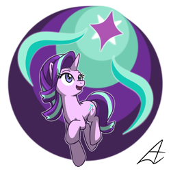 Size: 1000x1000 | Tagged: safe, artist:acesrockz, starlight glimmer, pony, unicorn, abstract background, cutie mark background, female, mare, open mouth, open smile, raised hoof, smiling, solo, white outline