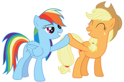 Size: 900x596 | Tagged: safe, artist:rainbowderp98, derpibooru import, applejack, rainbow dash, earth pony, pegasus, pony, hoofbump