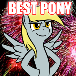Size: 500x500 | Tagged: safe, derpy hooves, pegasus, pony, best pony, female, fireworks, image macro, mare, underp