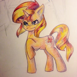 Size: 960x960 | Tagged: safe, artist:checkerboardazn, sunset shimmer, pony, unicorn, solo, traditional art