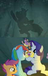 Size: 455x720 | Tagged: safe, derpibooru import, edit, edited screencap, screencap, rainbow dash, rarity, scootaloo, twilight sparkle, twilight sparkle (alicorn), alicorn, pegasus, pony, unicorn, a royal problem, campfire tales, ballerina, music box, tutu, twilarina