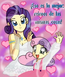 Size: 1430x1695 | Tagged: safe, artist:reina-del-caos, rarity, sweetie belle, humanized, spanish, valentine