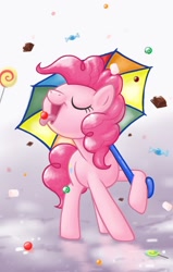 Size: 814x1282 | Tagged: safe, artist:greentriceratops, pinkie pie, earth pony, pony, candy, chocolate, umbrella