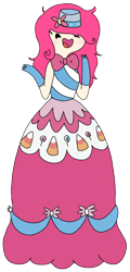 Size: 398x832 | Tagged: safe, artist:skatergirl8888, pinkie pie, adventure time, clothes, dress, flower, gala dress, hat, humanized, style emulation