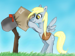 Size: 350x262 | Tagged: safe, artist:littlepirate, derpy hooves, pegasus, pony, female, mail, mailbox, mare, package, saddle bag, solo