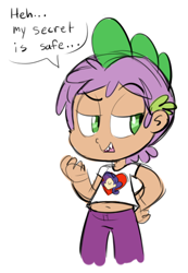 Size: 344x498 | Tagged: safe, artist:girgrunny, edit, rarity, spike, clothes, cropped, humanized, shirt