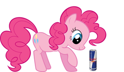 Size: 1400x813 | Tagged: safe, pinkie pie, earth pony, pony, energy drink, red bull, simple background, solo, transparent background, xk-class end-of-the-world scenario