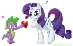 Size: 1163x733 | Tagged: safe, artist:dunkelkatze, rarity, spike, dragon, pony, unicorn, female, male, present, shipping, sparity, straight