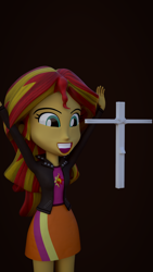 Size: 1080x1920 | Tagged: safe, artist:3d thread, artist:creatorofpony, sunset shimmer, equestria girls, /mlp/, 3d, 3d model, blender, christian sunset shimmer, christianity, clothes, cross, crucifix, intentionally bad, jacket, religion, shirt, skirt, solo