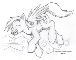 Size: 1300x1028 | Tagged: safe, artist:cobaltsnow, derpy hooves, pegasus, pony, monochrome, muffin, sketch, solo, traditional art