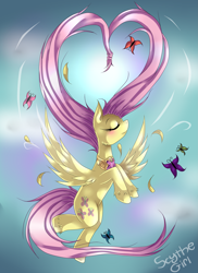 Size: 1691x2328 | Tagged: safe, artist:scythegirl, fluttershy, butterfly, pegasus, pony, anatomically incorrect, element of kindness, incorrect leg anatomy