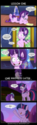 Size: 1675x5666 | Tagged: safe, artist:zsparkonequus, starlight glimmer, twilight sparkle, twilight sparkle (alicorn), alicorn, pony, every little thing she does, lesson zero, comic, here we go again, history repeats itself, insanity, snaplight glimmer, song in the comments